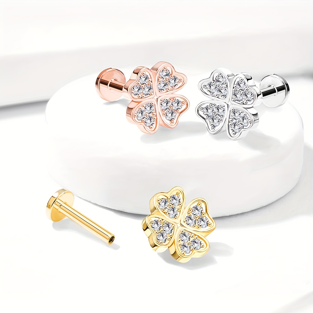 Lucky Clover Earrings Micro CZ Paved Shamrock Top